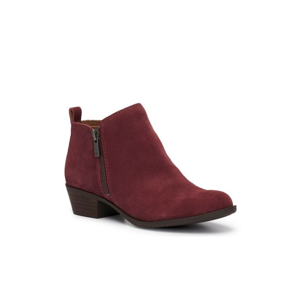 LUCKY BRAND Womens Maroon Back Pull-Tab Basel Stacked Heel Leather Booties 5.5 M
